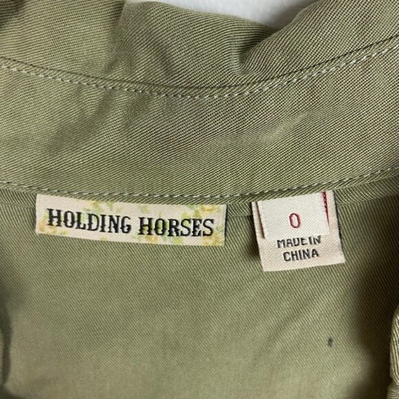 Anthropologie Army Green Faux Wrap Top Blouse Size 0 Holding Horses Olive Boho - Picture 4 of 9